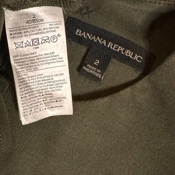 Banana Republic Olive Fitted Pencil Midi Dress Double Button Stretch Size 2 - Picture 9 of 10